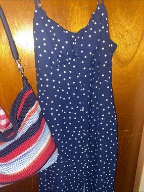 Elegant Navy Polka Dot Dress